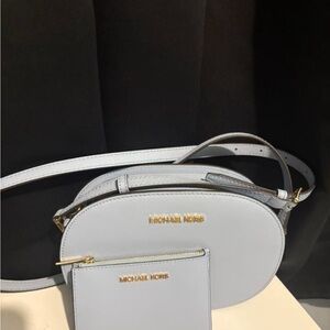 Michael Kors Blue Crossbody Bag with Gold Accents